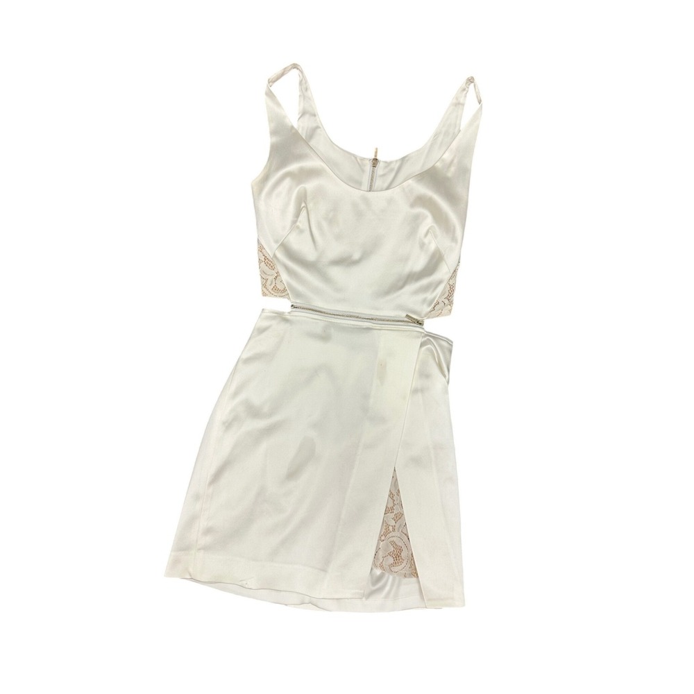 Bebe Cutout Lace &‎ Satin Mini Dress Bright White XS